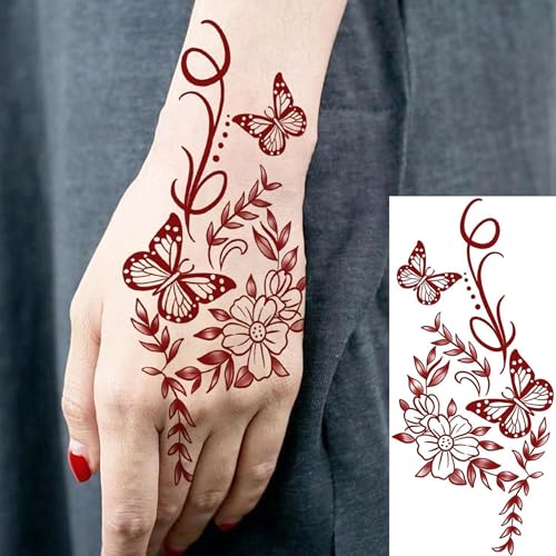 12 Sheets Butterfly Flower Temporary Tattoos for Women
