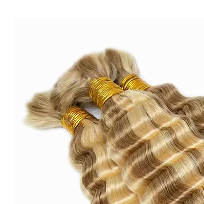 FuivJuix P27/613 Blonde Human Hair Braiding Extensions - 20 Inch Deep Wave, 3 Bundles