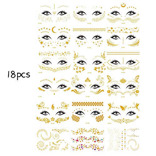 Apol 18 Pack Glitter Face Tattoos - Waterproof Temporary Stickers