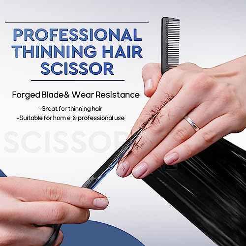 JASON Hair Cutting Scissors Kit - Professional 10 PCS Haircut Scissors Set with 6.7" Thinning/Texturizing Scissors, Straight Shears for Men Women Home Salon Barber (30 Teeth, Black & Blue) Christmas