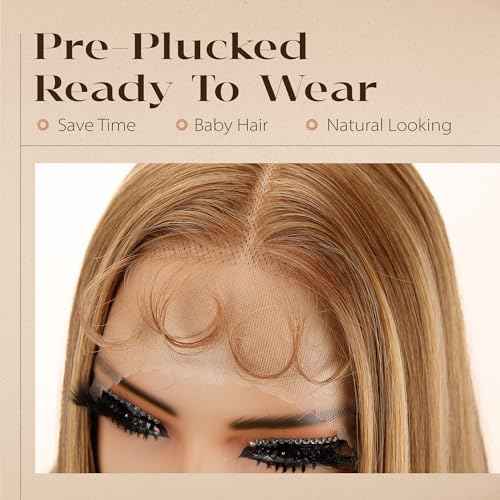 BLL Lace Front Wig Honey Blonde Synthetic Pre-Plucked Highlight Glueless Wigs 30 Inch Straight Hair Wig Ready To Wear (Honey Blonde 4/27, 30 Inch)