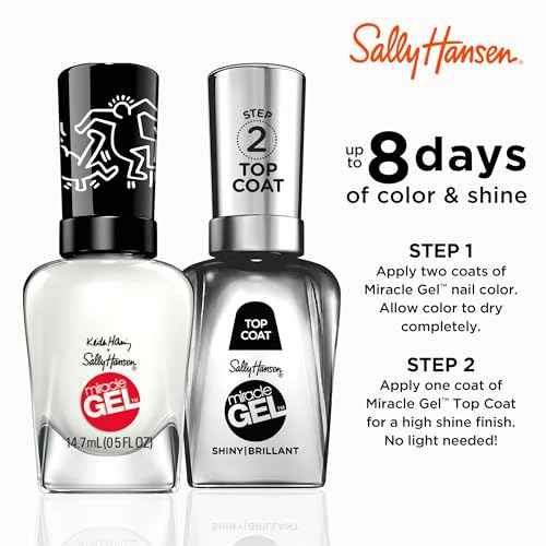 Sally Hansen Miracle Gel Keith Haring Salon Quality Nail Polish | Gel-Like Formula, Two-Step System, No UV Light Needed, Long Lasting | Opaque, Glossy | 918 Blanc Canvas | White Nail Polish