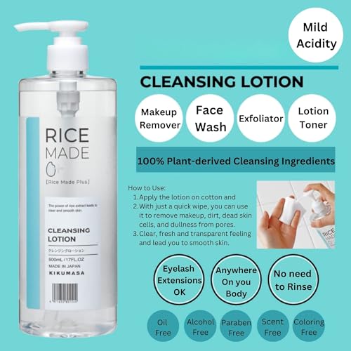 Kikumasamune 4-in-1 Rice Makeup Remover Face Wash + Facial Toner + Face Exfoliant for Women & Men, Oil Free Makeup Remover with Sake Rice Extract, Ceramides & Fruit Extracts in Japan 16.9 fl oz