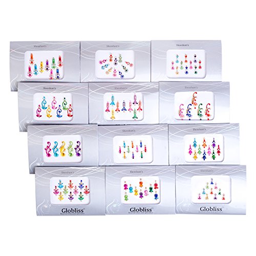 Crystal Indian Bindis 4 Pack - Colorful Face Gems Sticker