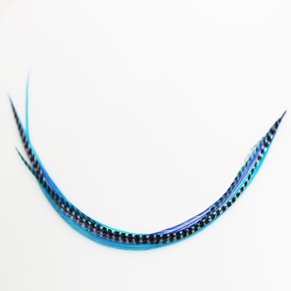 5 Feathers In Total 7"-10" in Length Ocean Blue Feathers Bonded At the Tip for Hair Extension Salon Quality Feathers