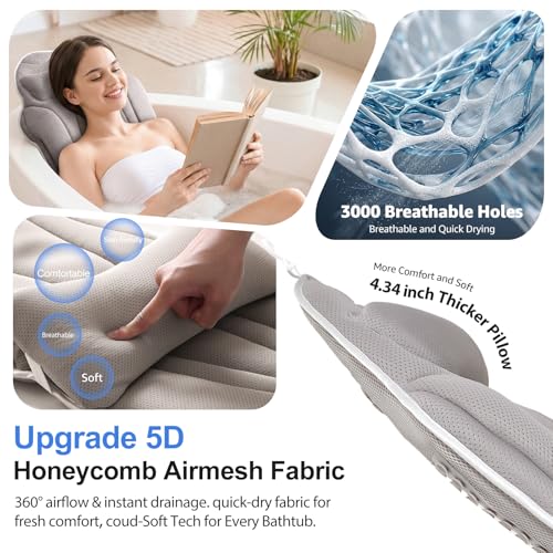 Full Body Bath Pillow for Bathtub - 56" x 19" Spa Cushion with Lumbar Support