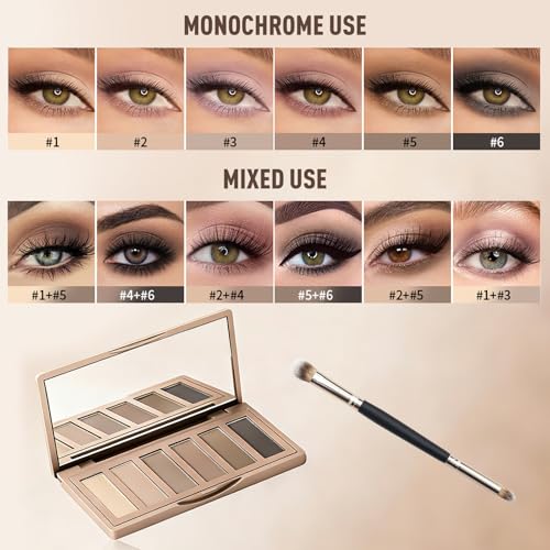 6 Matte Nude Eyeshadow Palette with Brush & Mirror