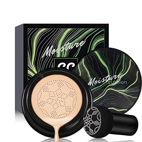 Mushroom Head Air Cushion CC Cream Nature Foundation,Moisturizing BB Cream Makeup Long Lasting Matte Concealer,Bright Makeup Base Long Lasting with Mushroom Makeup Sponge(#03 Warm Nude)