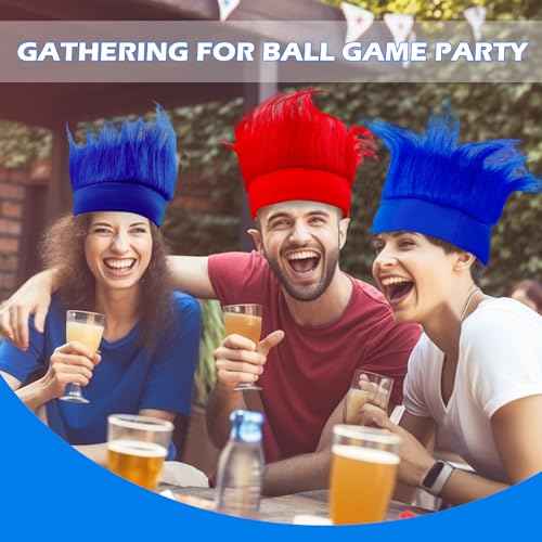 6Pcs Hairy Headbands Flowy Troll Crazy Hair & Stickers - Spirit Week Accessories Cheering Headwear Costume Adult (Mixed Colors)