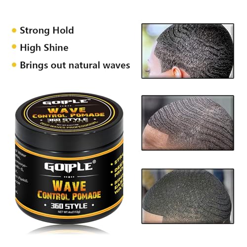 Natural Wave Pomade for Men Strong Hold, Easy Wash 360 Training Hair
