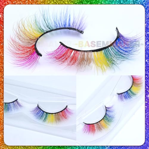 2 Pairs Rainbow False Eyelashes 3D Fluffy Synthetic Lashes