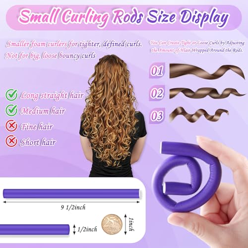No-Heat Flexible Foam Hair Curlers - 30 Pack Small Flexi Rods (0.47" x 9.45")