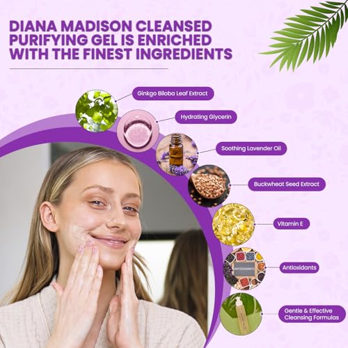 Cleansed Ginkgo Purifying Gel Facial Cleanser? Makeup Remover & Hydrating Cleanser for All Skin Types? Enriched with Ginkgo Biloba, Buckwheat & Lavender? Gentle, Anti-Aging Formula, 100ml