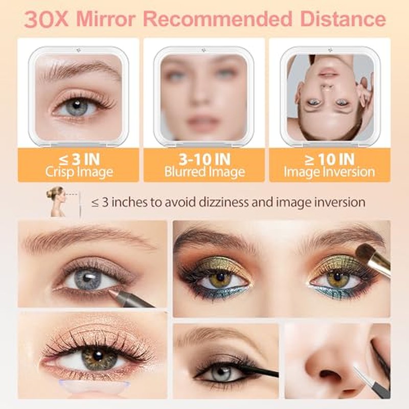 30X Magnifying Compact Mirror with Tweezers, Travel Makeup
