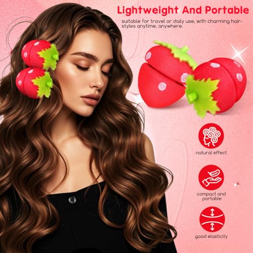PACKOVE 18pcs Heatless Strawberry Sponge Hair Curlers for Overnight Styling
