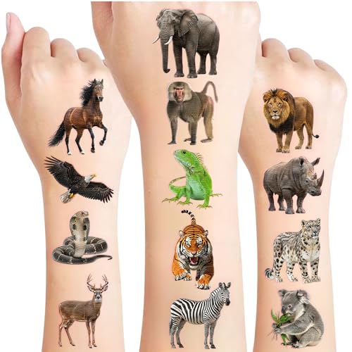 96-Piece Realistic Wildlife Animal Temporary Tattoos for Kids