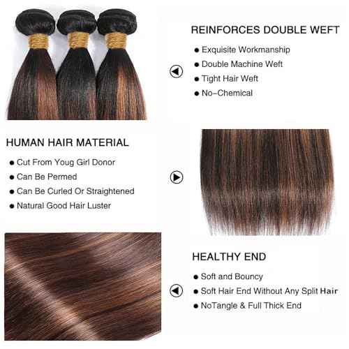 P1B30 Bundles Ombre Brown Straight Human Ahir Bundle Fb30 Highlight Hair Extensions Two Tone Black Mixed With Color 30 Brown 3 Bundles 16 18 20 Inch 300G