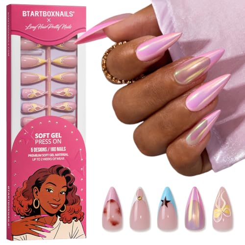 BTARTBOXNAILS Soft Gel Press On Nails, 160Pcs Long Stiletto