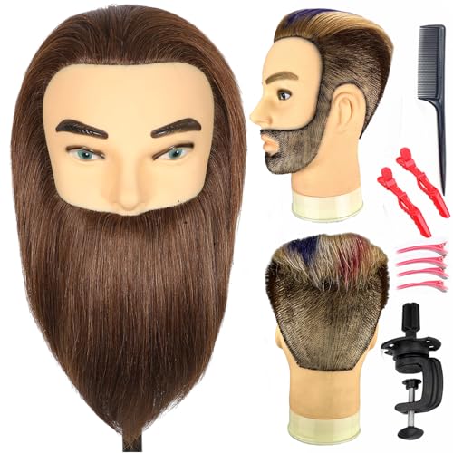 Male Mannequin Head 100% Real Human Hair 12" with Beard