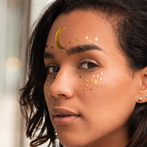 Metallic Face Tattoo Stickers - 3 Sheets Gold Glitter Temporary