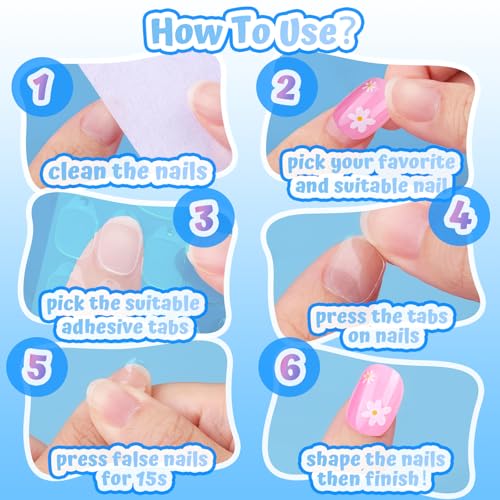 FANDAMEI Kids Press On Nails Set with Stickers & Gems