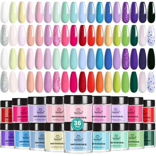 Beetles Dip Powder Nail Kit, 36 Colors Glitter Nude Pink Red Green Pastel Dipping Powder Starter Kit Quick Drying Nail Set for French Nails Art Manicure DIY Salon Gift for Women