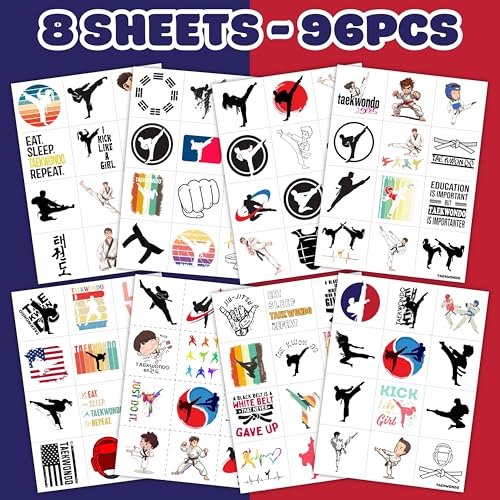 96 Pcs Taekwondo Temporary Tattoos for Kids Party Favors