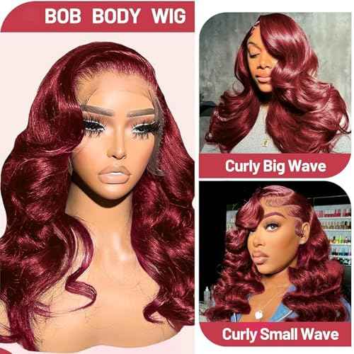 Reddish Brown Bob Wig Human Hair Body Wave 13x4 HD Lace Front Wigs Human Hair 12Inch 33# Body Wave Lace Frontal Wig Pre Plucked 180% Density Wine Red Bob Wigs for Women