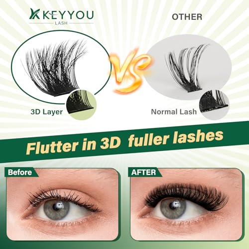 KEYYOU LASH Clusters Kit 3D Effect 231pcs Eyelash Clusters 100D200D Mix 10-18mm D Curl Individual Lash Extension Kit Wispy Natural Volume Cluster Lashes Soft (3D Kit-100D200D-D-10-18MIX)