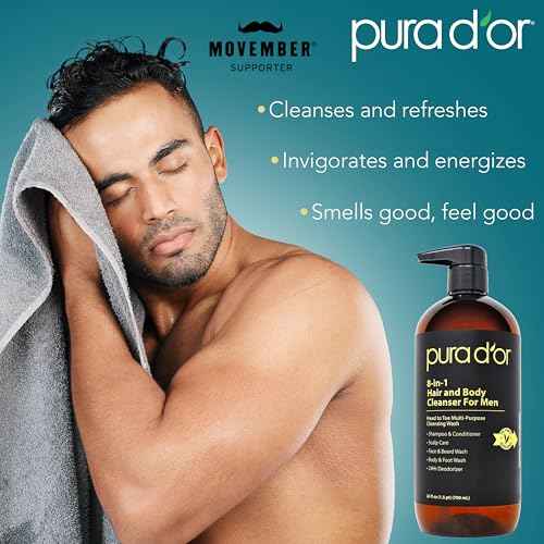 PURA D'OR 24 Oz 8-in-1 Hair & Body Cleanser For Men ? Sulfate-Free, Multi-Use Wash for Hair, Face, Beard & Body, with Organic Aloe Vera, Cedarwood & Lemongrass, Energizing & Deodorizing Formula