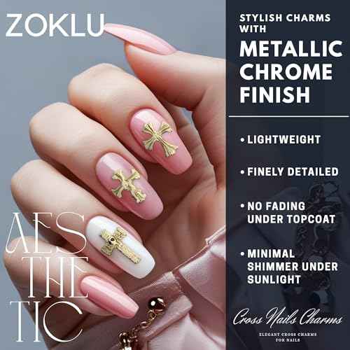 Silver and Gold Cross Nail Charms ? 240 Pcs Cross Charms for Nails Crafted from Acrylic & Alloy, Long-Lasting Metallic Shine ? Easy-to-Use Nail Decorations for Home, Salon & Holiday Manicure Ideas