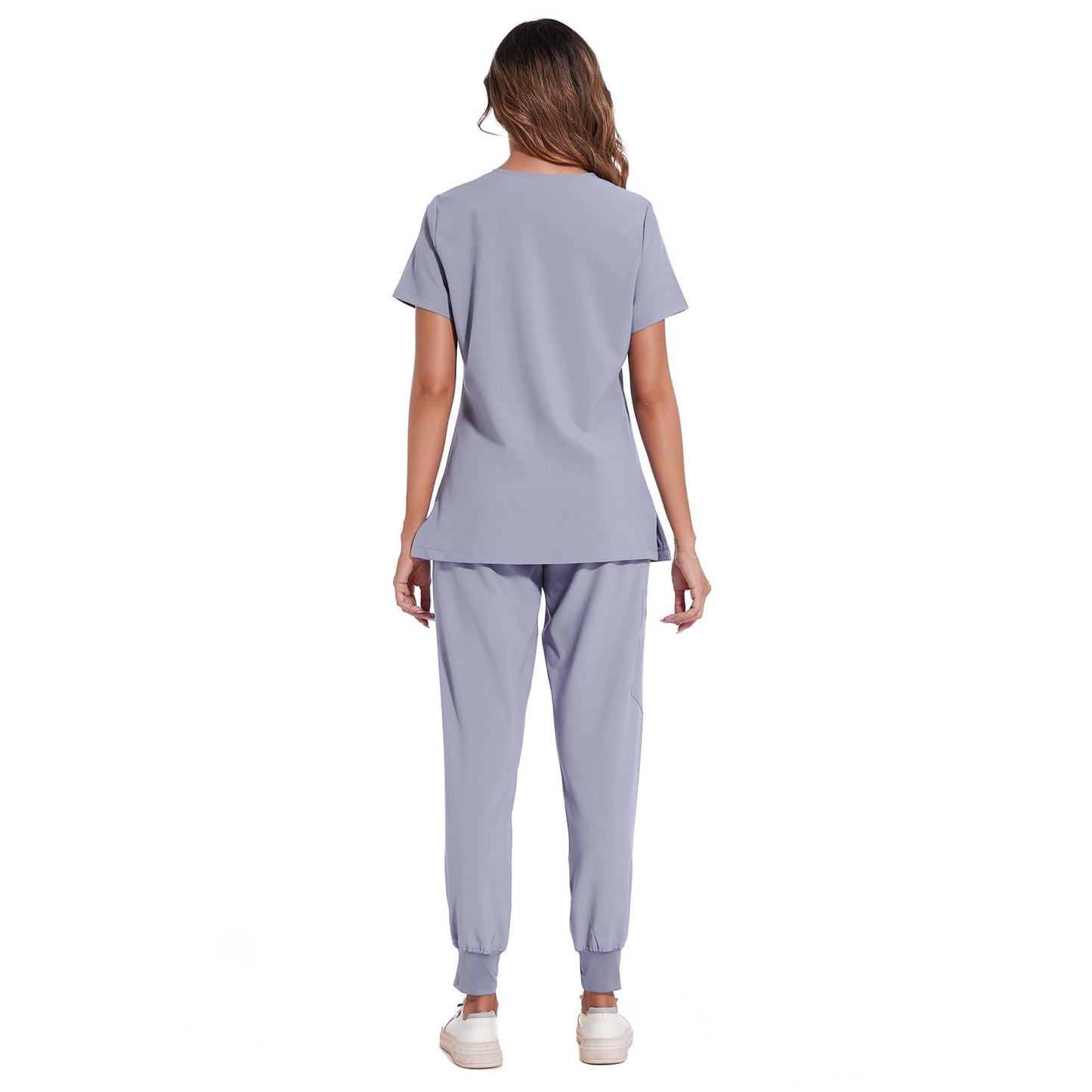 COZYFIT Scrubs for Women Set - Stretch V-Neck Scrub Top & Jogger Pant with 8 Pockets, Yoga Waistband, Anti Wrinkle, Slim Fit Women Scrubs - Light Grey, S