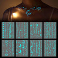 Glow in the Dark Temporary Tattoos | 10 Sheet Luminous Fake Tattoo Stickers