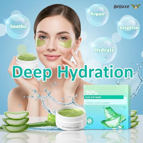 Aloe Vera Under Eye Gel Patches - Cooling Eye Pads for Dark Circles, Soothing Puffy Eyes Treatment, Hydrating Eye Mask for Sensitive Skin