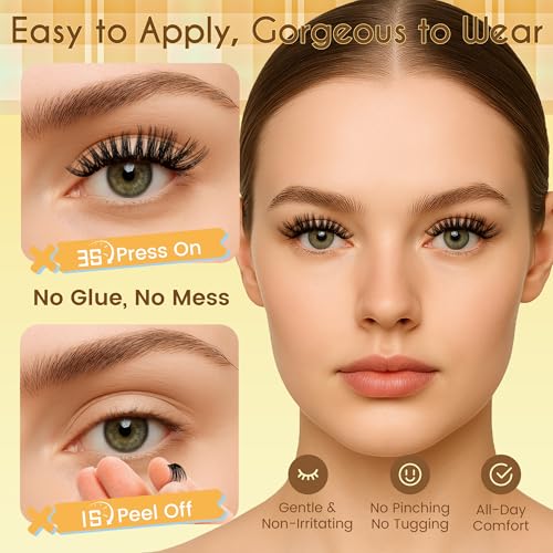 Self Adhesive Eyelashes Cluster Natural Look, 10-16mm Pre Glued Lash Clusters Multi-Day Wear Press on Lashes No Glue Needed, Reusable, DIY Eyelash Extensions for Daily Use