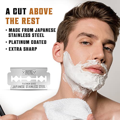 SHAVING REVOLUTION 100 Count Men's Safety Double Edge Razor Blades for Shaving - Platinum Japanese Stainless Steel Double Razor Shaving Blades for a Smooth, Precise and Clean Shave