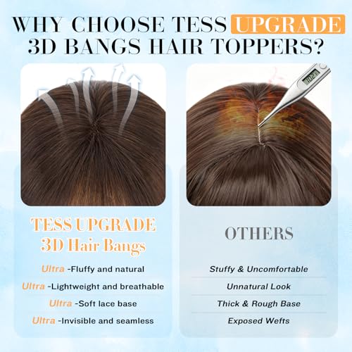 TESS Real Human Hair Bangs Toppers for Women - Clip-In, 10" Dark Brown