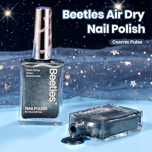 Beetles Cosmic Pulse Blue Glitter Nail Polish - Quick Dry, Long-Lasting