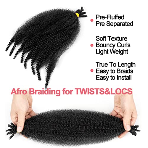 BATISI Afro Twist Braiding Hair 2 Pack 12 Inch Pre-Separated Marley Twist Braiding Hair Pre-fluffed Kinky Twist Hair Afro Spring Twist Hair for Faux Locs Wrapping Hair #1b Black