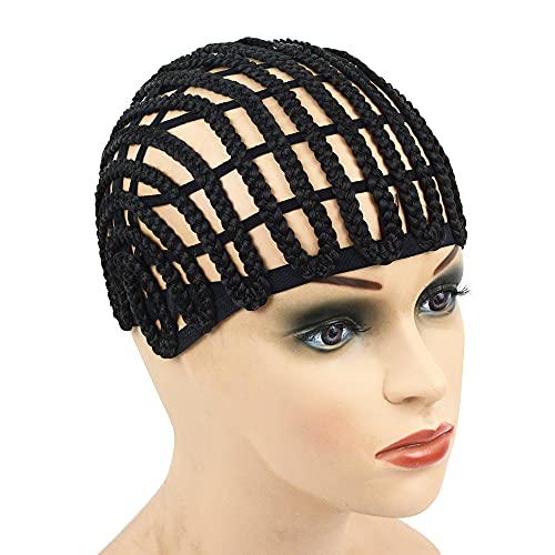 YANTAISIYU 1Pc Black Wig Cap Braided Cap Crochet Wig Cap Adjustable Elastic Band and Hair Clips Weaving Wig Caps for Wig Making