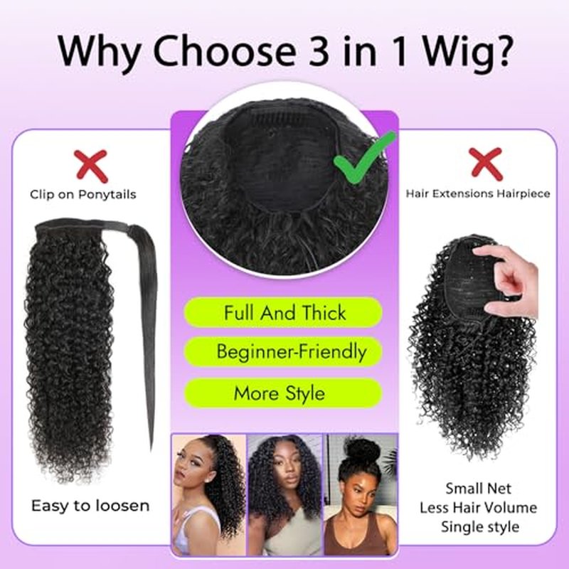 20 Inch Kinky Curly Half Wig with Drawstring & Headband