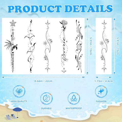 Ocean Temporary Tattoos for Women - 45 Designs, Waterproof