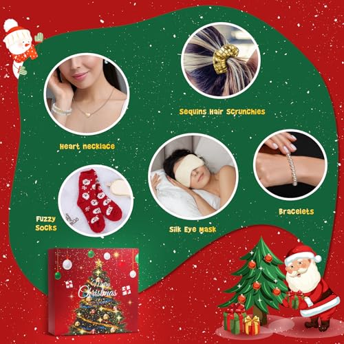 Christmas Gift Baskets for Women, Christmas Advent Calendars 2025 for Adult Women and Teen Girls, Luxury Spa Self Care Christmas Gifts Basket Countdown Calendar for Mom Wife Girlfriend Red