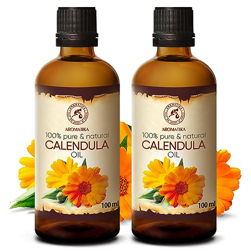 AROMATIKA Calendula Oil set 2 x 3.4 Fl Oz - 6.8 Fl Oz - Calendula Officinalis - Infused - Almond Oil Base - 100% Pure & Natural - Marigold Oil - for Skin, Nails, Hair, Face, Body