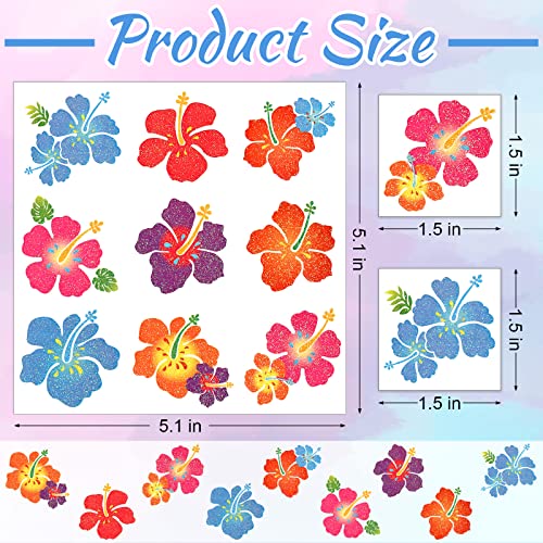 Kathfly 180 Pcs Hibiscus Temporary Tattoos Glitter Flower Stickers