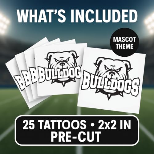 Bulldog Mascot Temporary Tattoos 25-Pack – School Spirit & Sports