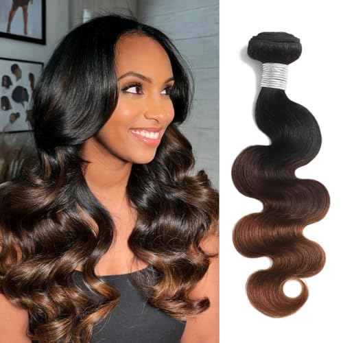 T1B/2/30 Chestnut Brown Ombre Human Hair Bundles Body Wave 22 Inch, 12A Thick Track 100% Virgin Human Hair Bundles Dark Roots Bundle 3 Tone Ombre Medium Auburn Colored Single Bundle Quick Weaves