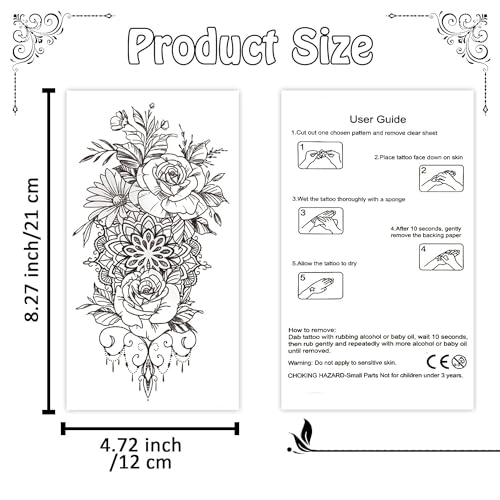Cerlaza Temporary Tattoos for Women, Realistic Flower Sleeve Stickers