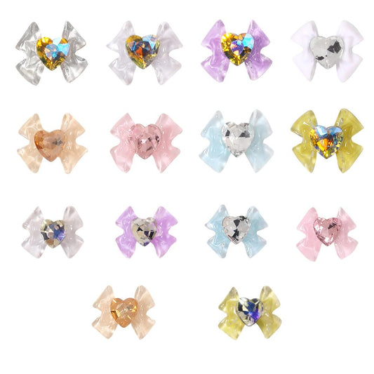 CUBLIVE 28PCS 3D Bow Nail Charms for Acrylic Nails, Bow Nail Rhinestone with Heart Crystal Nail Art Charms Cute Bow Charms Kawaii Bow tie Nail Accessories Nail Jewels for Women Girls Manicure (BH28)