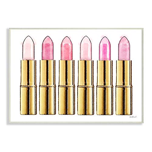 Stupell Industries Pink Gold Lipstick Glam Fashion Watercolor, Designed by Amanda Greenwood Wall Art, 11 x 1.5 x 14, Black Framed